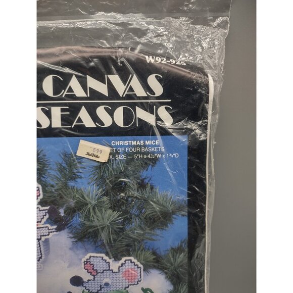 Vintage Sealed 1992 Needlecraft Ala Mode Christmas Mice Baskets Canvas Craft Kit - Picture 6 of 16